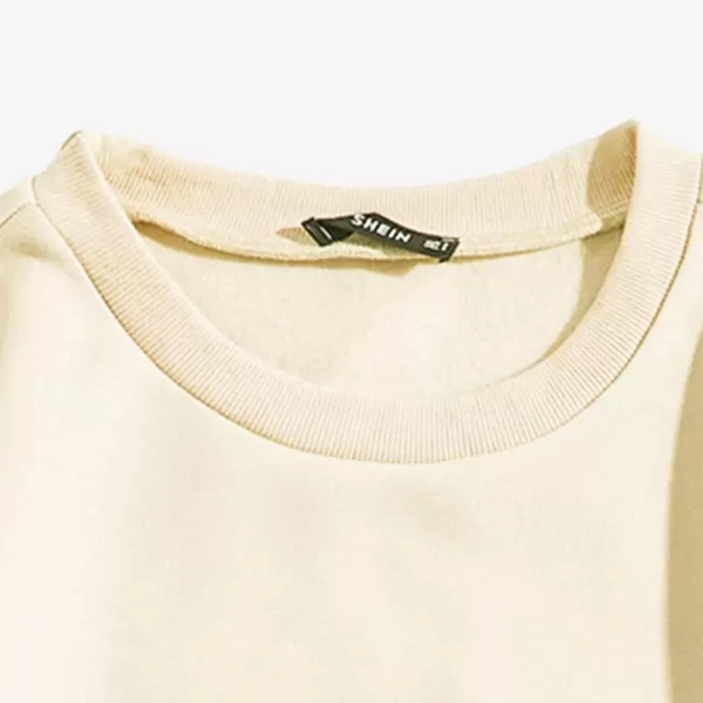 NEW| SHEIN Women’s Cream Color Cozy Drop Shoulder Long Sleeve Sweatshirt - Picture 3 of 4